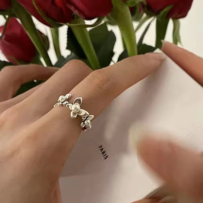 VENTFILLE 925 Sterling Silve Flower Ring for Women Gift Hollow Out Design Retro Hip Hop Versatile Jewelry Party Gift Dropship