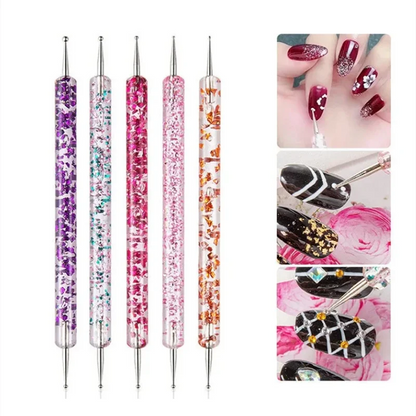 5Pcs/set Portable Nail Art Dotting Pen Crystal Beads Handle Dual-ended Drawing Painting Rhinestones Gems Pens Manicure Tools