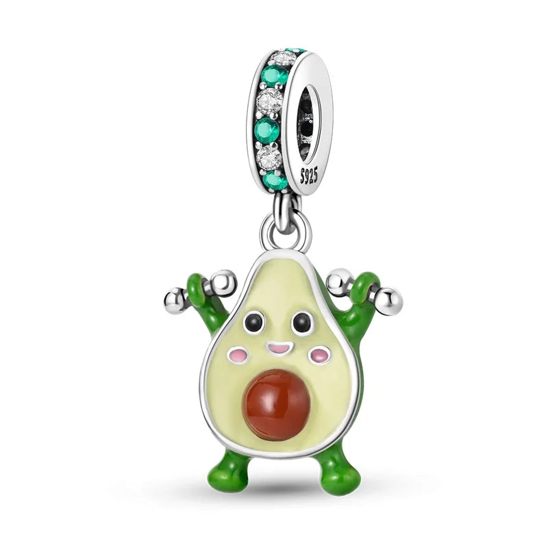 925 Silver Color Strawberry Cherry Apple Avocado Fruit Charms Beads Fit Qikaola 925 Original Bracelets Fine DIY Birthday Jewelry
