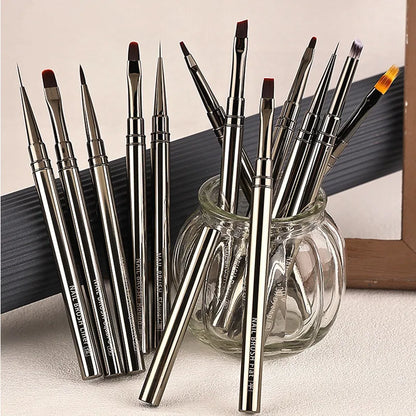 1PC Aluminum Tube Handle Nail Art Painting Carving Flowers Nail Liner Drawing Leaves Stripe Manicure Pen
