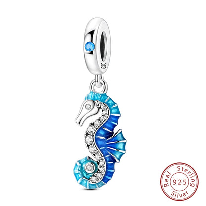 Fit Original 925 Sterling Silver Charms Beads Blue Luminous Whale Shark Seahorse Dolphin Charms For Women Fine DIY Jewelry Gifts