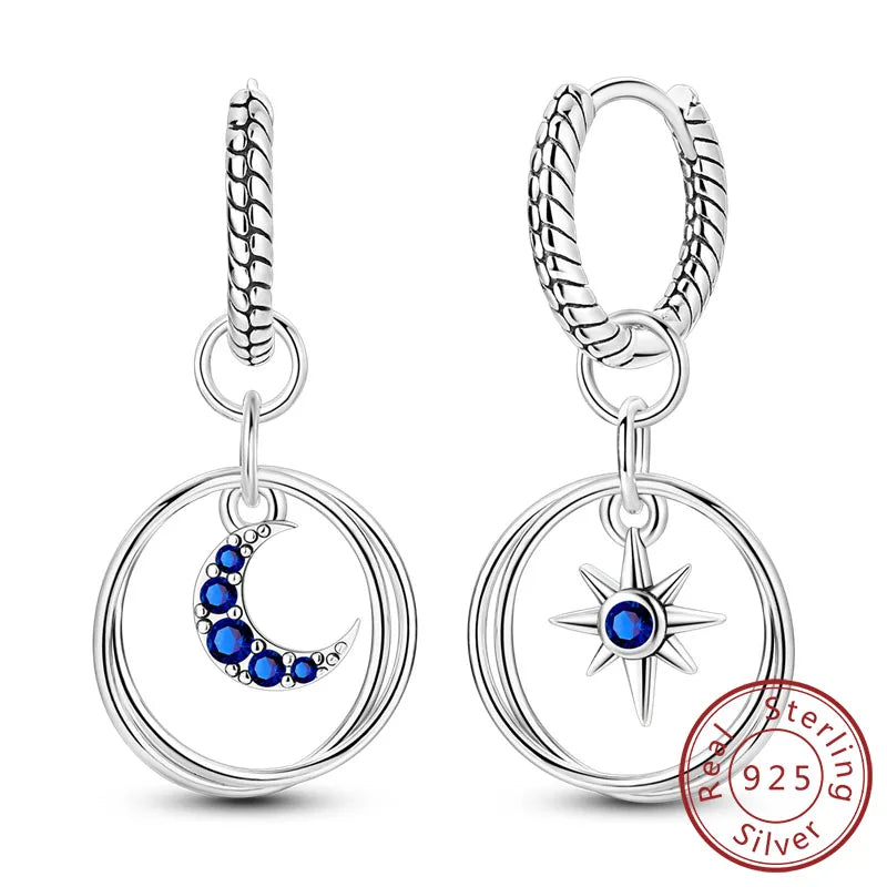 New 925 Sterling Silver Hoop Earrings Star Moon Stud Drop Earrings For Woman Party Wedding Accessories Fashion Jewelry Gift