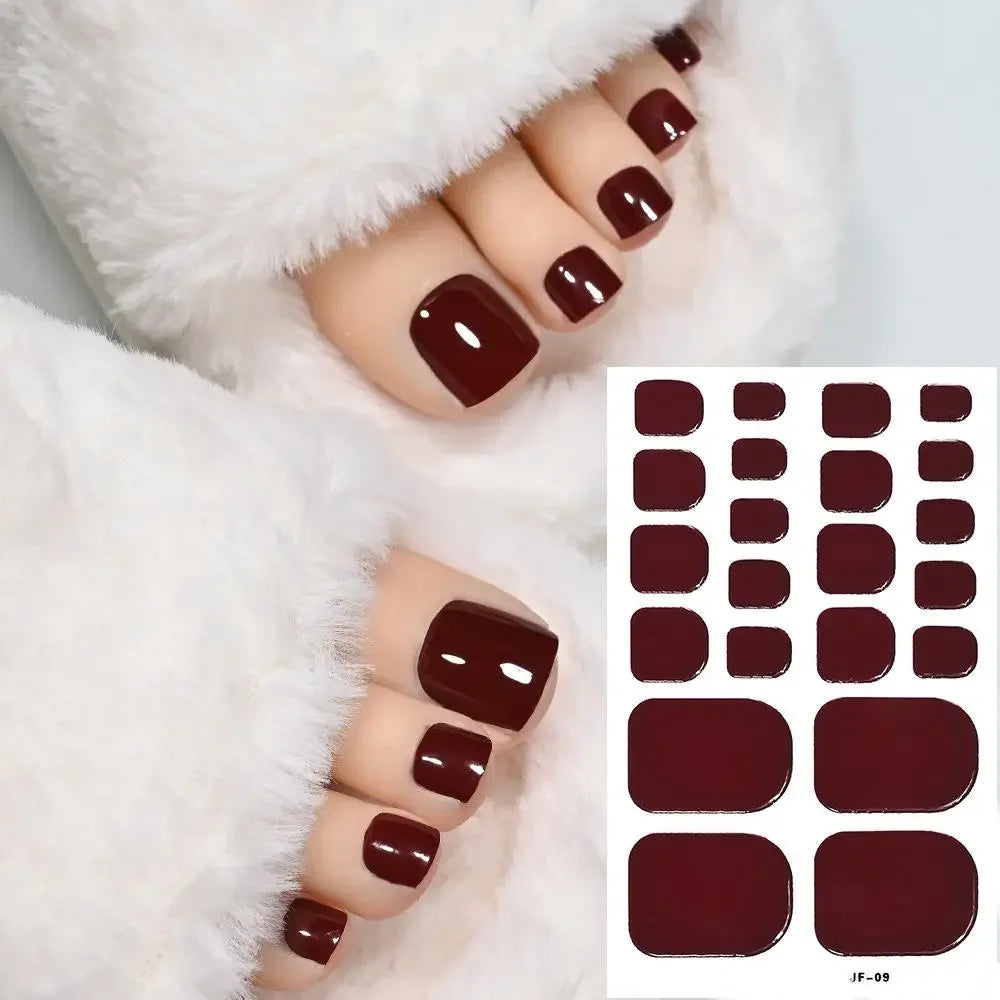 22tips Solid Bake Free Gel Toe Nail Strips Naked Color Stickers Pedicure Pink DIY Adhesive Nail Red Black Gel Manicure Poli O9R5