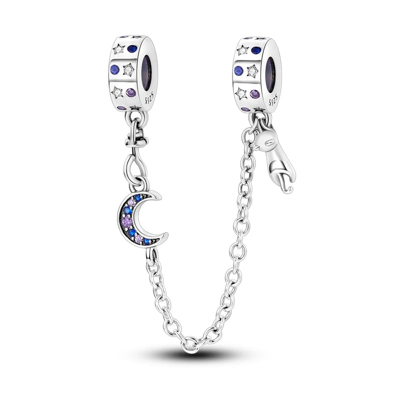 Safety Chain Charms Fit Original 925 Sterling Silver Charms Beads Moon Star Butterfly Heart Safety Chain For Women Jewelry Gifts