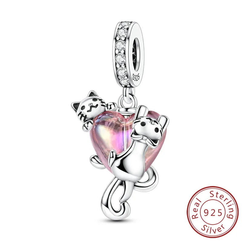 Charms 925 Sterling Silver Dog Cat Paw Print Love Pets Charms Beads Fit Original Bracelets Necklaces Pendant Women DIY Jewelry