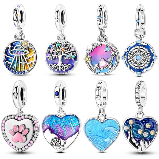 New 925 Sterling Silver Charms Beads Pendants Colorful Tree of Life Cosmic Starry Sky Charms For Women Bracelet DIY Jewelry Gift