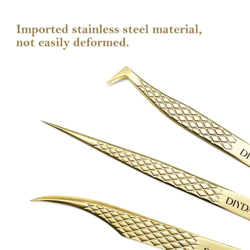 DIYDAY Anti-slip Eyelash Extension Tweezers Stainless Steel Fiber Tip Lashe Tweezer Precision Makeup Tool for Professional Use