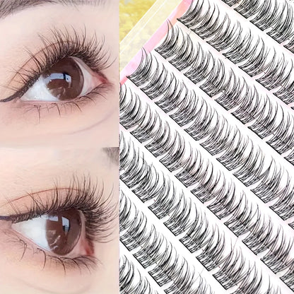 110PCS No Glue Triple Fish Tail Lashes, Self-Adhesive Design, Ultra Slim Black Stem, Natural Transparent Look,