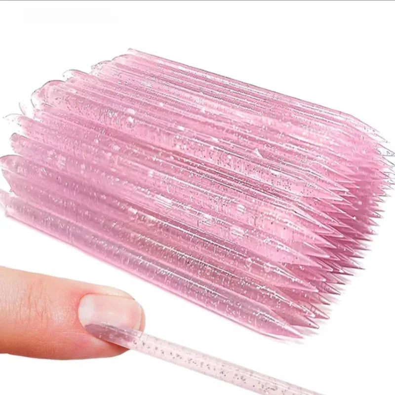 50/100pcs Reusable Double-Ended Crystal Cuticle Pusher – Professional Nail Art Tool for Cuticle Removal & Manicure Accessories