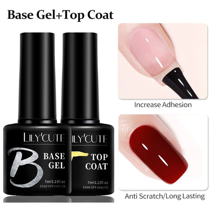 LILYCUTE 7ml Base Nowipe Top Coat Soak Off UV LED Gel Nail Polish Reinforcement Gel Semi Permanent Multifunction Gel Varnishes