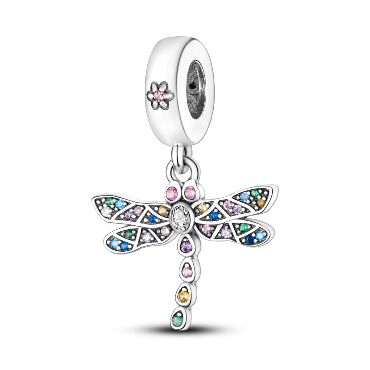 925 Silver Rainbow Flower Dragonfly Charms Dangle Charm Animal Bead Fit Original Bracelet Jewelry DIY