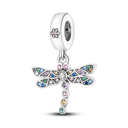 925 Silver Rainbow Flower Dragonfly Charms Dangle Charm Animal Bead Fit Original Bracelet Jewelry DIY