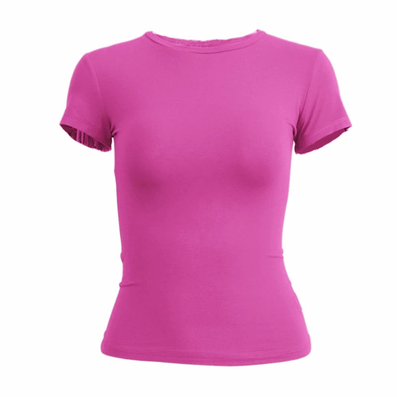 New Women Clothing Short Sleeve T-shirt Slim Fit Tops Y2K Female O-Neck Knitted Sheath Tee Shirt Street Wear Sex Sporty