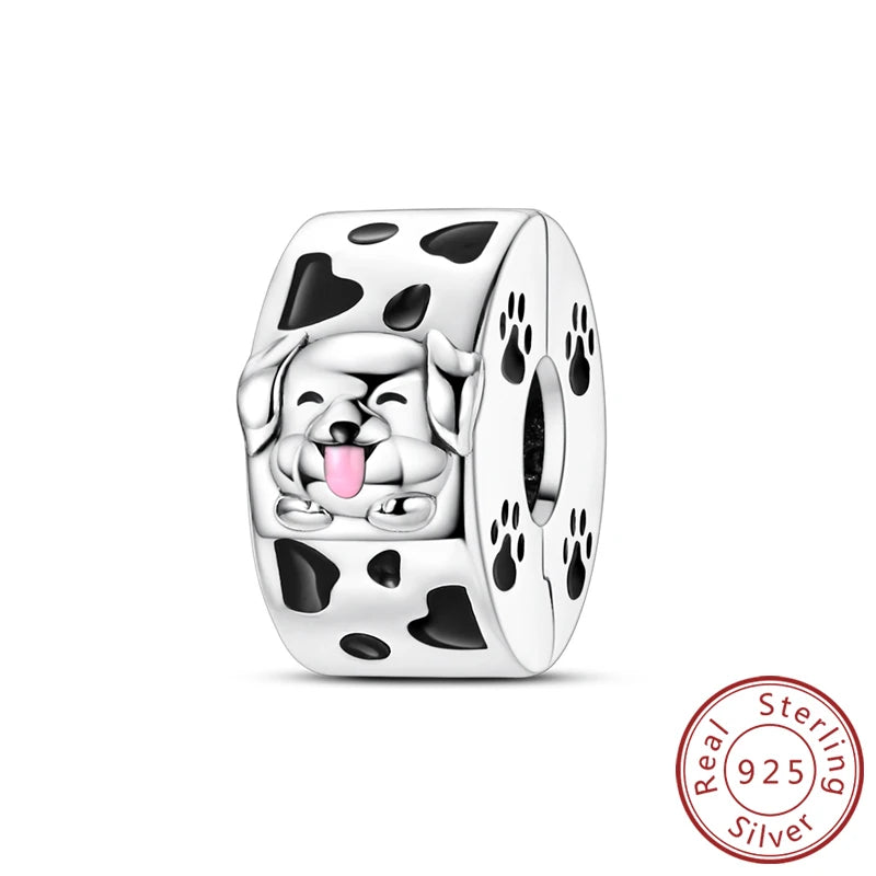 Charms 925 Sterling Silver Dog Cat Paw Print Love Pets Charms Beads Fit Original Bracelets Necklaces Pendant Women DIY Jewelry