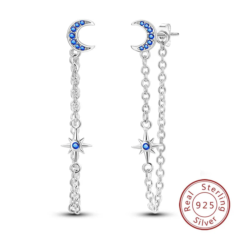 New 925 Sterling Silver Hoop Earrings Star Moon Stud Drop Earrings For Woman Party Wedding Accessories Fashion Jewelry Gift