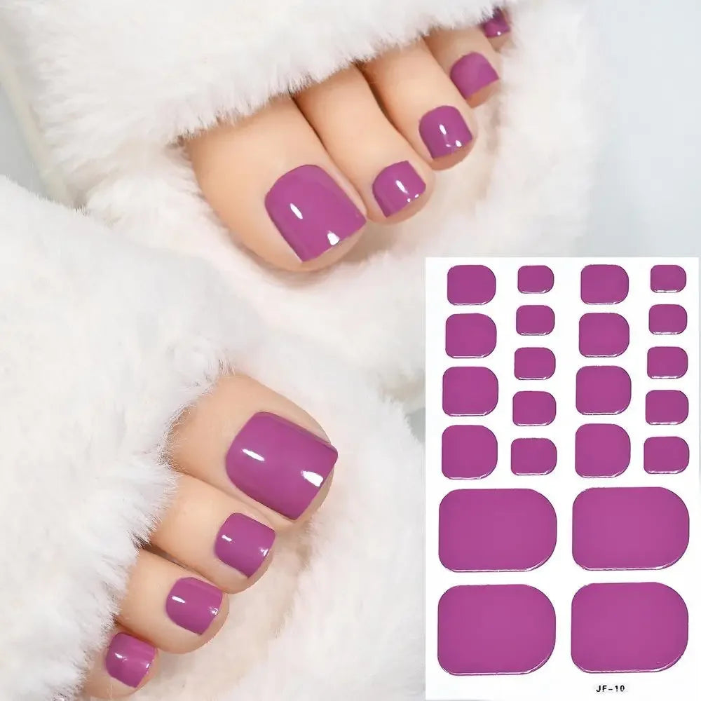22tips Solid Bake Free Gel Toe Nail Strips Naked Color Stickers Pedicure Pink DIY Adhesive Nail Red Black Gel Manicure Poli O9R5