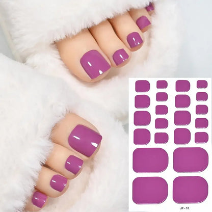 22tips Solid Bake Free Gel Toe Nail Strips Naked Color Stickers Pedicure Pink DIY Adhesive Nail Red Black Gel Manicure Poli O9R5