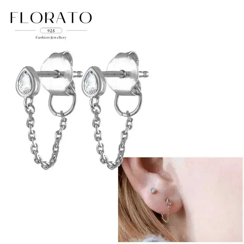 FLORATO 925 Sterling Silver Earrings Chain Tassel Pendant Earrings Zircon Silver Earrings for Women Trend Luxury Wedding Jewelry