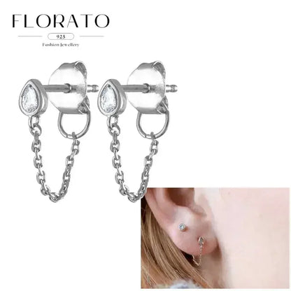FLORATO 925 Sterling Silver Earrings Chain Tassel Pendant Earrings Zircon Silver Earrings for Women Trend Luxury Wedding Jewelry