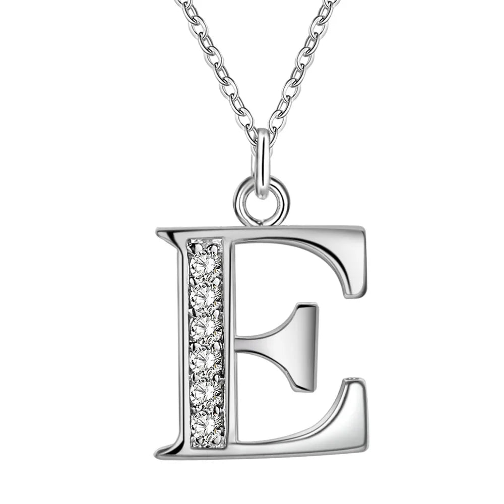 26 Letters 925 Sterling Silver Necklace Pendant Zircon For Women Exquisite Student Girlfriend Jewelry Accessories Wedding Gift