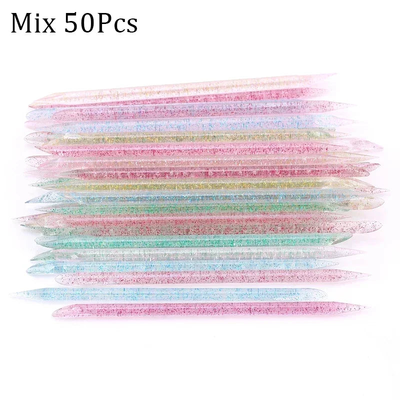 50/100pcs Reusable Double-Ended Crystal Cuticle Pusher – Professional Nail Art Tool for Cuticle Removal & Manicure Accessories