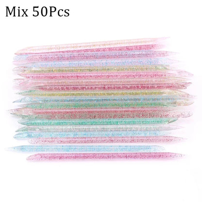 50/100pcs Reusable Double-Ended Crystal Cuticle Pusher – Professional Nail Art Tool for Cuticle Removal & Manicure Accessories