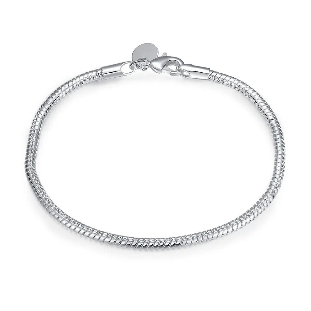 925 Sterling Silver 16-23cm 3mm Snake Chain Bracelet For Women Men Fashion Wedding Engagement Party Jewelry Gifts