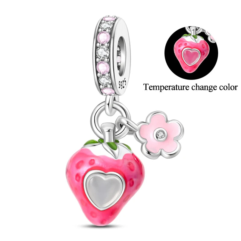 925 Silver Color Strawberry Cherry Apple Avocado Fruit Charms Beads Fit Qikaola 925 Original Bracelets Fine DIY Birthday Jewelry