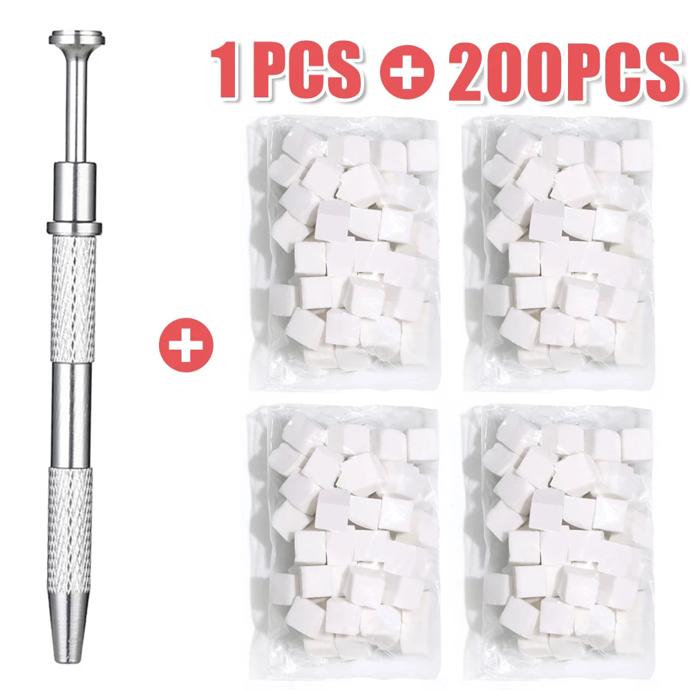 4 Claw Metal Grabber Reacher Tool White Nail Art Tools with 50Pcs/200Pcs Mini Nail Sponges Blocks Nail Buffer for Home Improveme