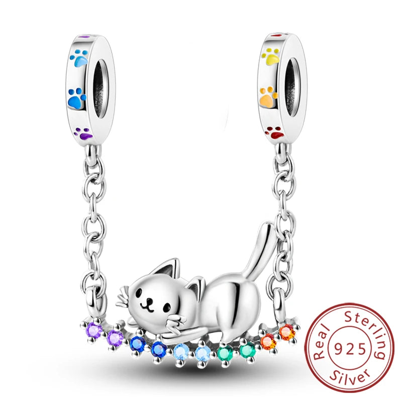 Charms 925 Sterling Silver Dog Cat Paw Print Love Pets Charms Beads Fit Original Bracelets Necklaces Pendant Women DIY Jewelry