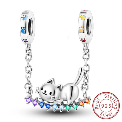 Charms 925 Sterling Silver Dog Cat Paw Print Love Pets Charms Beads Fit Original Bracelets Necklaces Pendant Women DIY Jewelry