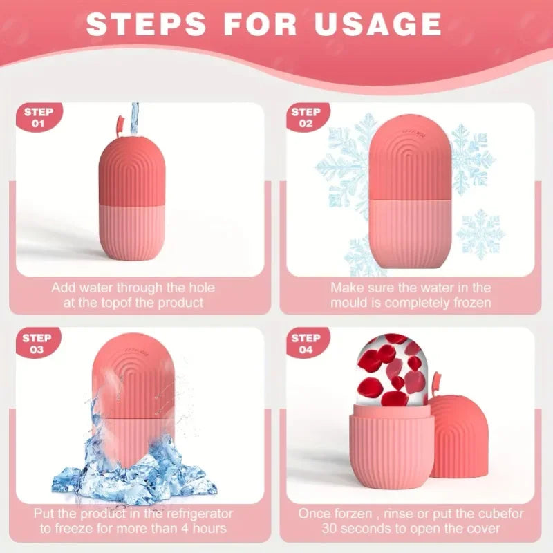 Reusable Pink Silicone Cooling Ice Roller Facial Eye Massager Gentle Calming Texture Household SPA Skin Care Tool For Daily Use