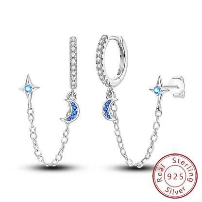 New 925 Sterling Silver Hoop Earrings Star Moon Stud Drop Earrings For Woman Party Wedding Accessories Fashion Jewelry Gift