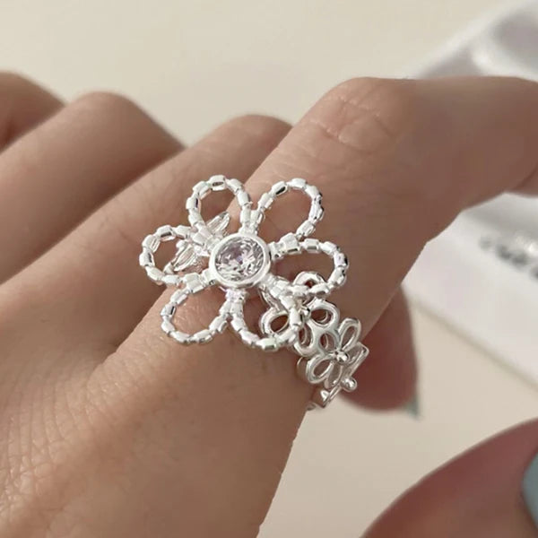 VENTFILLE 925 Sterling Silve Flower Ring for Women Gift Hollow Out Design Retro Hip Hop Versatile Jewelry Party Gift Dropship
