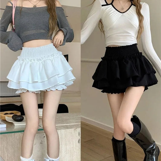 Windproof and anti glare pleated skirt, summer women's black ballet A-line skirt, high waist slimming shorts skirt, cake skirt