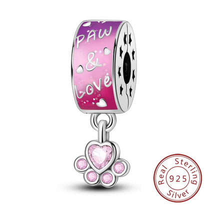 Charms 925 Sterling Silver Dog Cat Paw Print Love Pets Charms Beads Fit Original Bracelets Necklaces Pendant Women DIY Jewelry