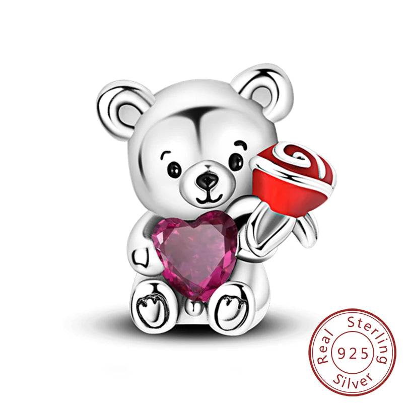 Charm 925 Sterling Silver Pink Pendant Charm Fit Original Charm Bracelet Necklace Beads DIY Jewerlry Accessories
