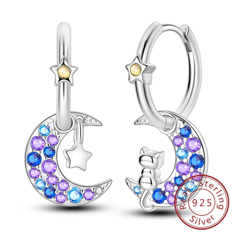 New 925 Sterling Silver Hoop Earrings Star Moon Stud Drop Earrings For Woman Party Wedding Accessories Fashion Jewelry Gift
