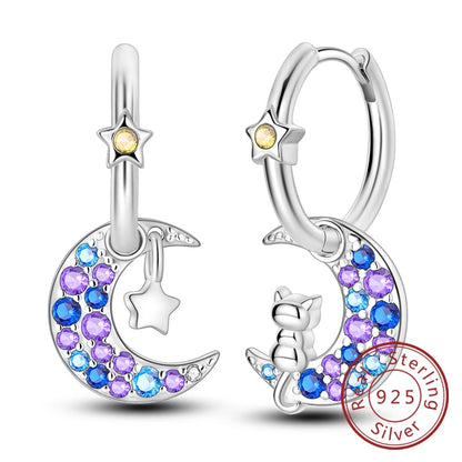 New 925 Sterling Silver Hoop Earrings Star Moon Stud Drop Earrings For Woman Party Wedding Accessories Fashion Jewelry Gift