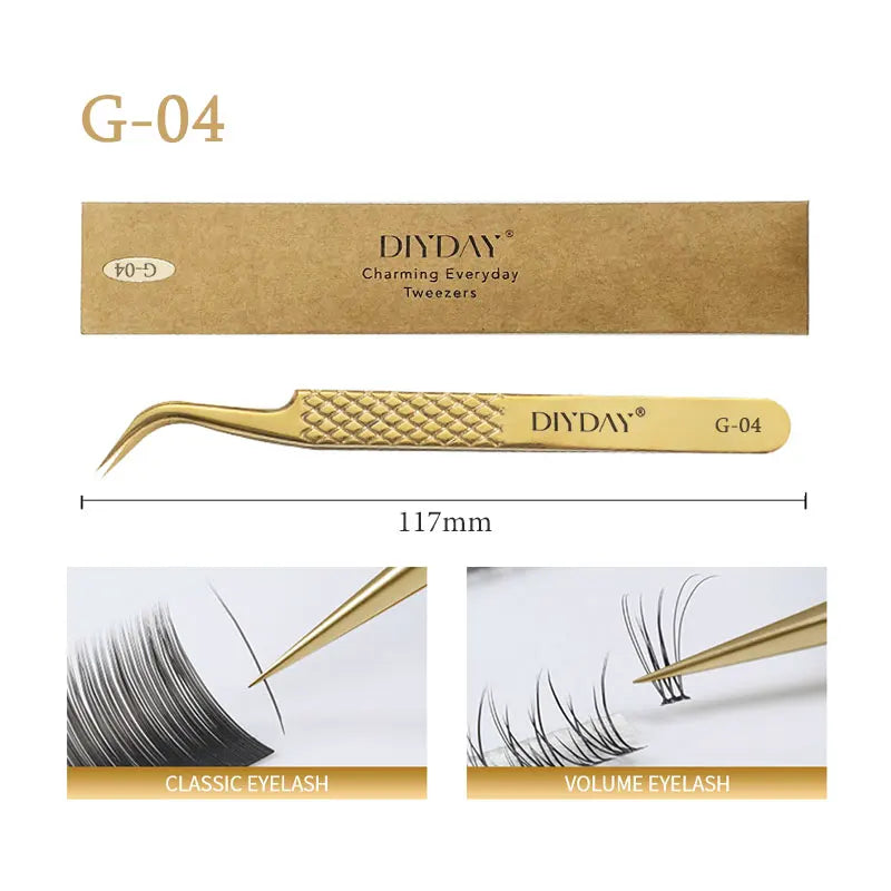 DIYDAY Anti-slip Eyelash Extension Tweezers Stainless Steel Fiber Tip Lashe Tweezer Precision Makeup Tool for Professional Use