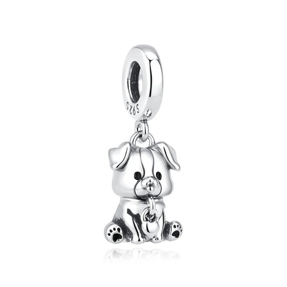 Original 925 Sterling Silver Charms Love Pets Dog Cat Paw Print Pendant Beads Fit Brand Bracelets Necklaces Women DIY Jewelry