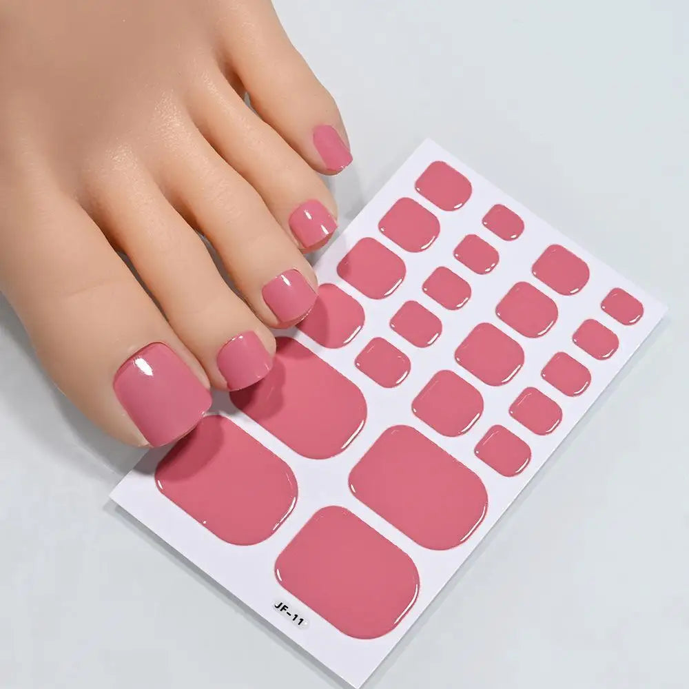22tips Solid Bake Free Gel Toe Nail Strips Naked Color Stickers Pedicure Pink DIY Adhesive Nail Red Black Gel Manicure Poli O9R5