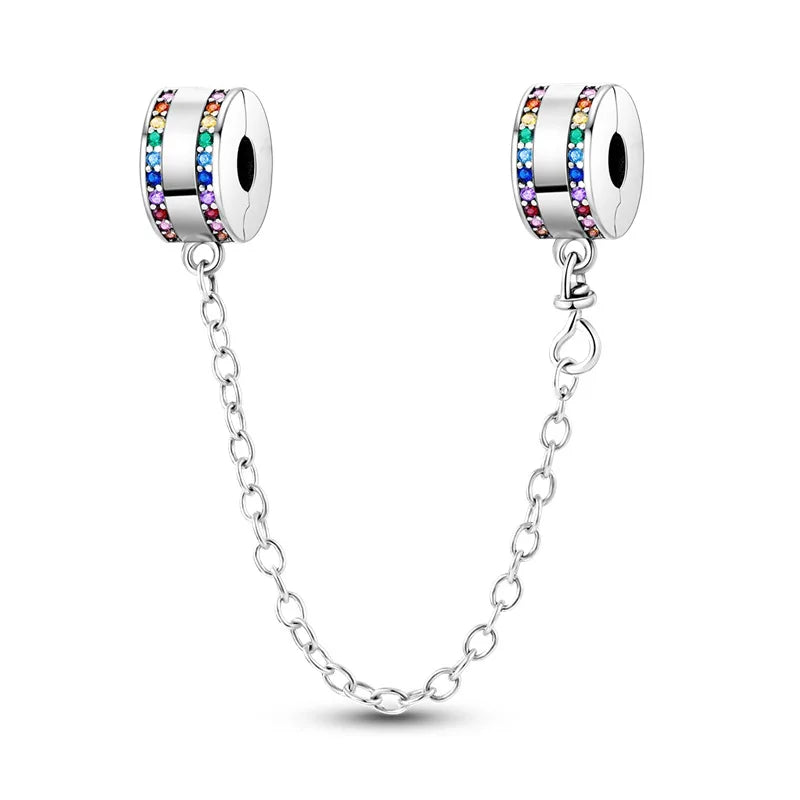 Safety Chain Charms Fit Original 925 Sterling Silver Charms Beads Moon Star Butterfly Heart Safety Chain For Women Jewelry Gifts