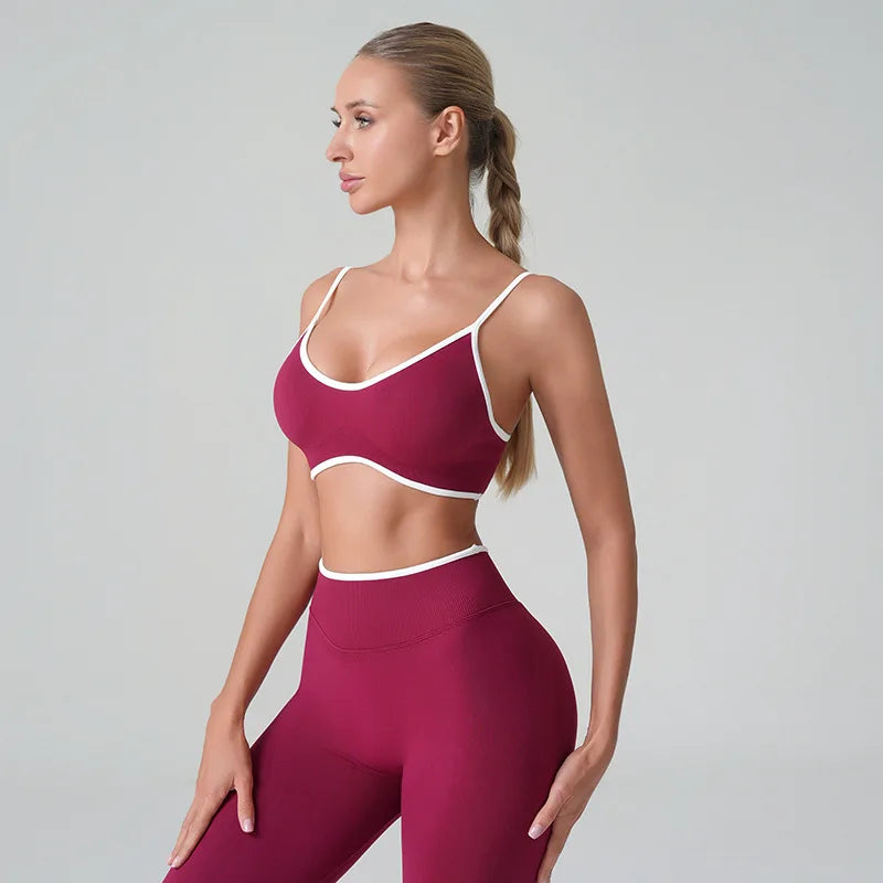 Women Solid Color Gym Sports Bra Summer Yoga Fitness Top Sexy Backless Knit Bra with Chest Cushion Suspender Breathable Bra