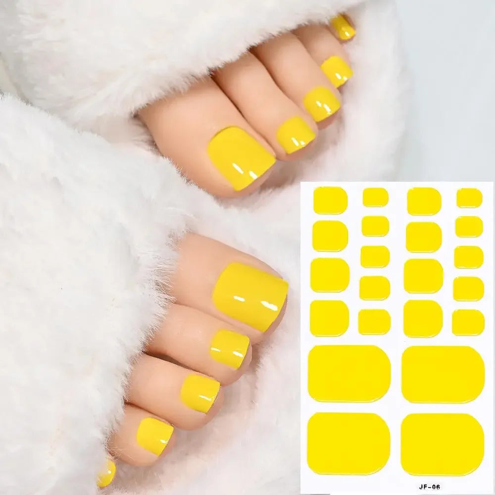 22tips Solid Bake Free Gel Toe Nail Strips Naked Color Stickers Pedicure Pink DIY Adhesive Nail Red Black Gel Manicure Poli O9R5