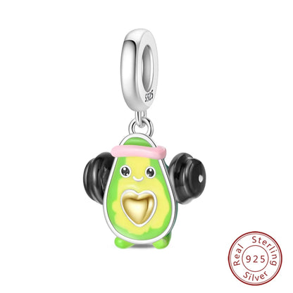 Original 925 Sterling Silver Charms Beads Green Avocado Fruit Pendant Fit Bracelet Charms Women Jewelry Gift
