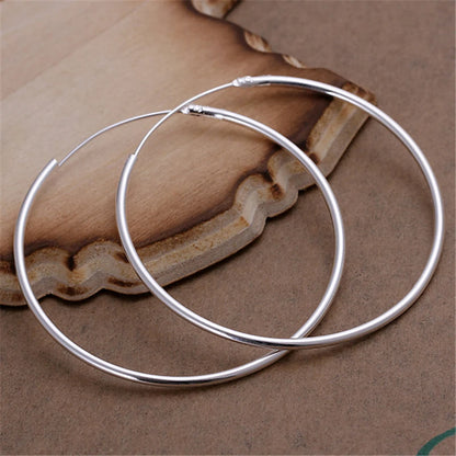 Round Circle 35/50/60mm Hoop Earrings Silver Color For Woman Wedding Engagement Party Fashion Charm Jewelry Gift