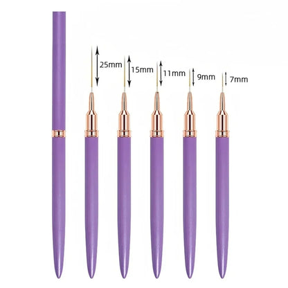 5Pcs Professional Nail Art Liner Striping Brush Nail Design Pen Ultra-thin Line Detail Drawing Painting Brush Manicure Pen Tools