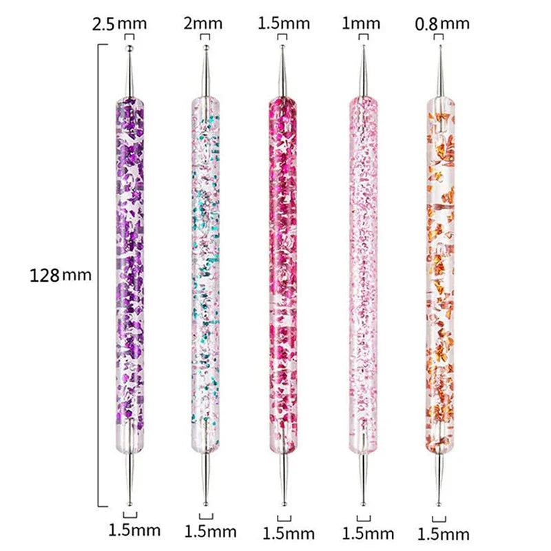 5Pcs/set Portable Nail Art Dotting Pen Crystal Beads Handle Dual-ended Drawing Painting Rhinestones Gems Pens Manicure Tools