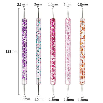 5Pcs/set Portable Nail Art Dotting Pen Crystal Beads Handle Dual-ended Drawing Painting Rhinestones Gems Pens Manicure Tools